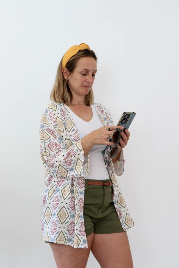 Kimono corto estampado mujer