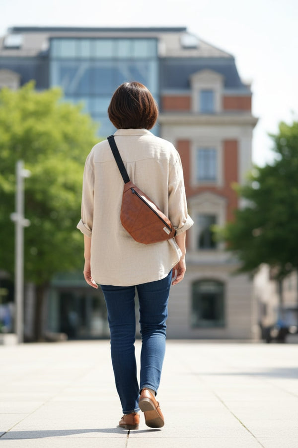 Riñonera bandolera grande polipiel Marrón