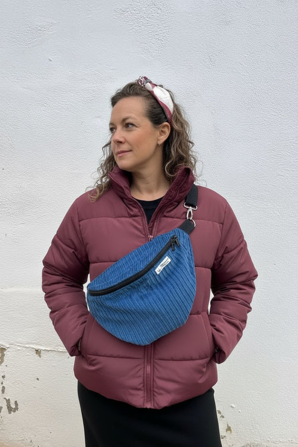 Riñonera bandolera pana azul