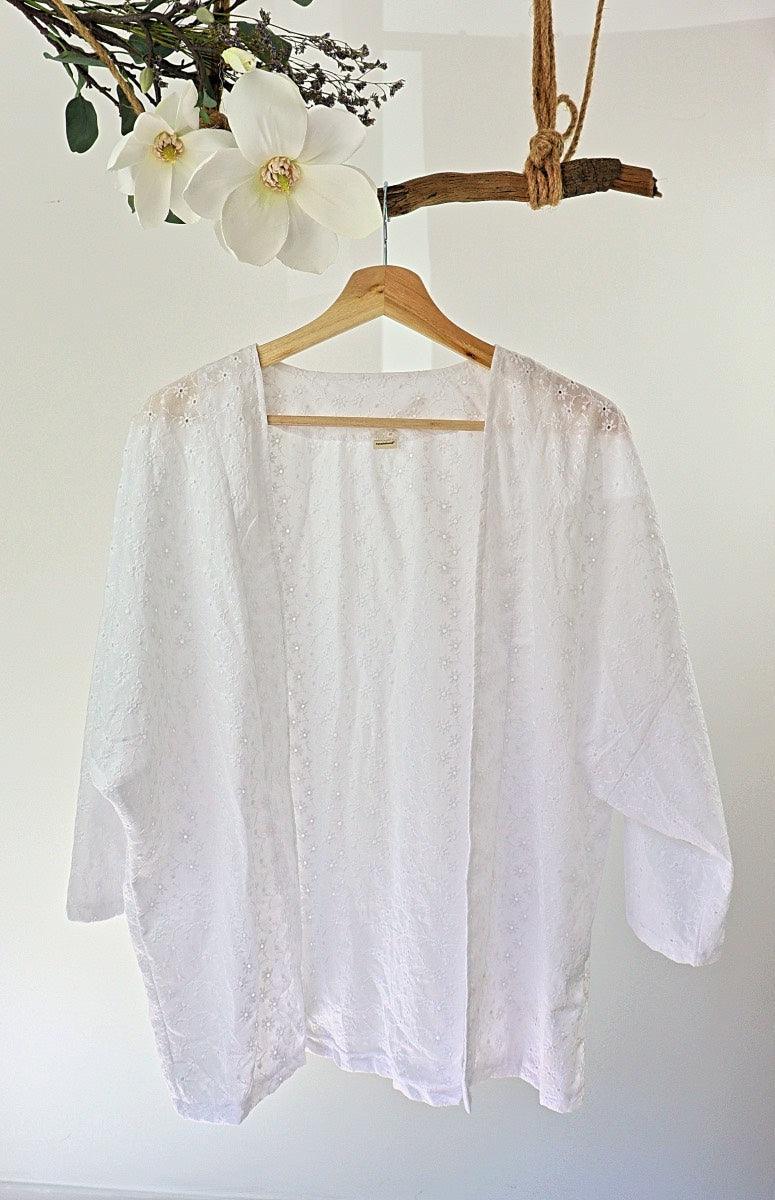 Kimono verano blanco mujer - Kimonos cortos elegantes moda. – Patadekoala